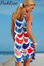 Women Summer Geometric Sequin Printed Casual Beach Dress