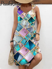 Women’s Abstract Art Geometric Print Casual Sling Dress