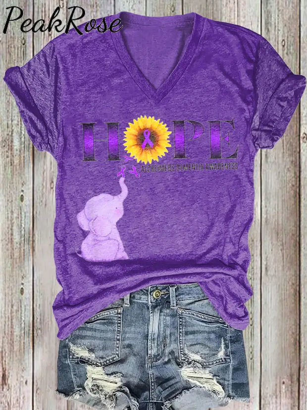 Women’s Alzheimer’s Awareness Printed Cotton T-Shirt