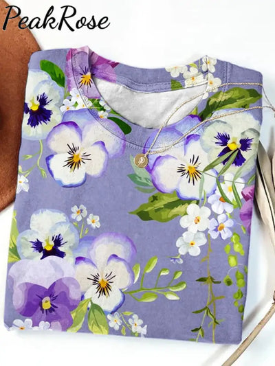 Women’s Alzheimer’s Purple Floral Print Casual Cotton Short Sleeve T-Shirt