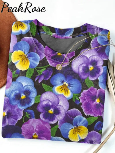 Women’s Alzheimer’s Purple Floral Print Casual Cotton Short Sleeve T-Shirt