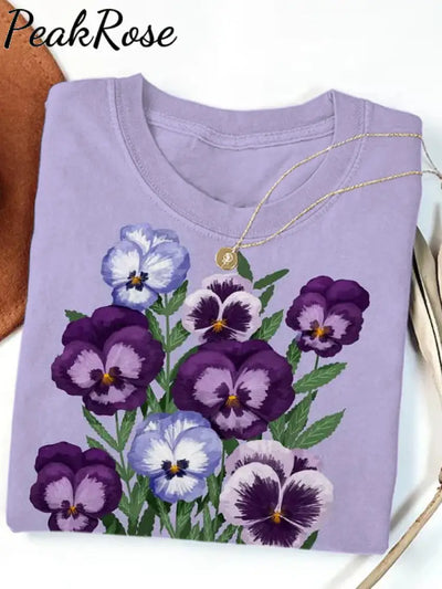 Women’s Alzheimer’s Purple Floral Print Casual Cotton Short Sleeve T-Shirt