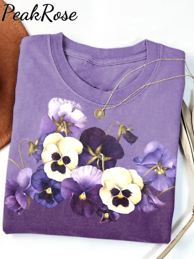 Women’s Alzheimer’s Purple Floral Print Casual Cotton Short Sleeve T-Shirt