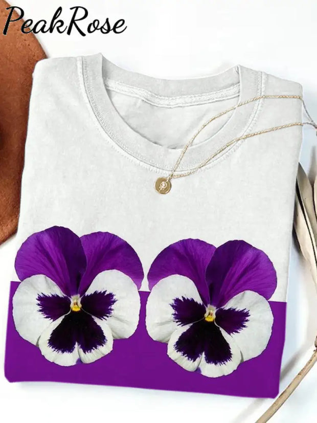 Women’s Alzheimer’s Purple Floral Print Casual Cotton Short Sleeve T-Shirt As Picture / S