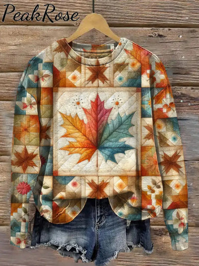 Women’s Autumn Floral Collage Art Illustration Print Casual Round Neck Sweatshirt As Picture / S