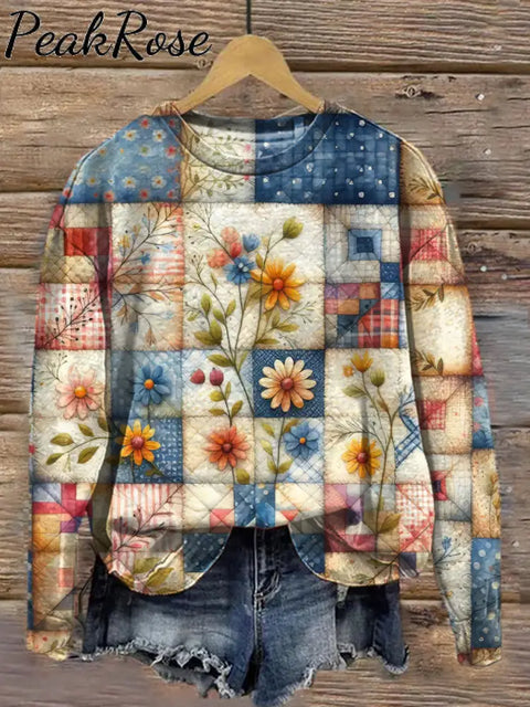 Women’s Autumn Floral Collage Art Illustration Print Casual Round Neck Sweatshirt As Picture / S