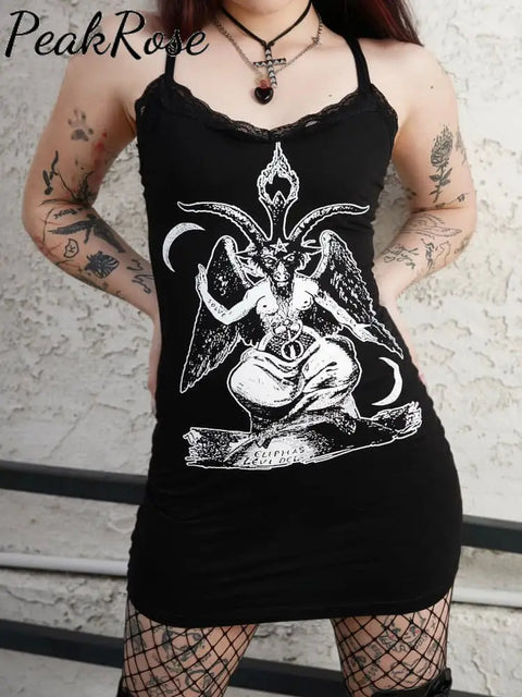 Women’s Baphomet Lace Strap Dress Hot-Sale