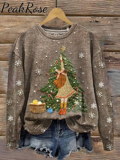 Women’s Christmas Art Illustration Printed Casual Crewneck Sweatshirt As Picture / S