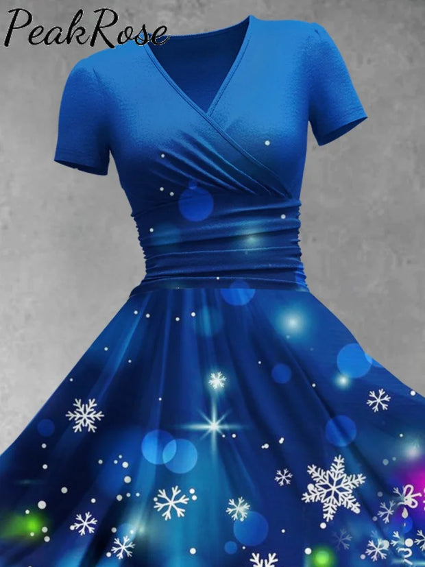 Women’s Christmas Gift Shining Snowflake Neon Lights Print Design Maxi Dress