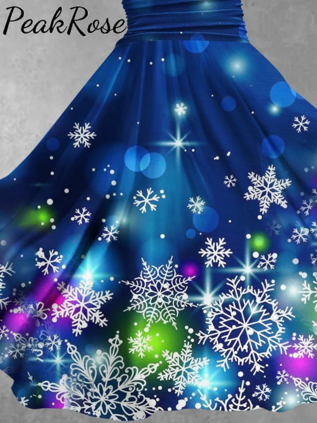 Women’s Christmas Gift Shining Snowflake Neon Lights Print Design Maxi Dress