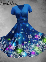 Women’s Christmas Gift Shining Snowflake Neon Lights Print Design Maxi Dress Muilticolor / S