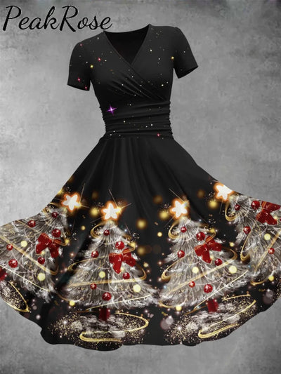 Women’s Christmas Gifts Shiny Tree Design Maxi Dress Black / S