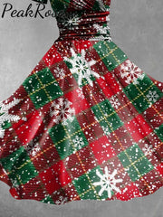 Women’s Christmas Retro Plaid Snowflake Print Casual Dress