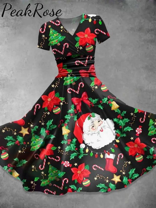 Women’s Christmas Santa Print Casual Dress Christmas