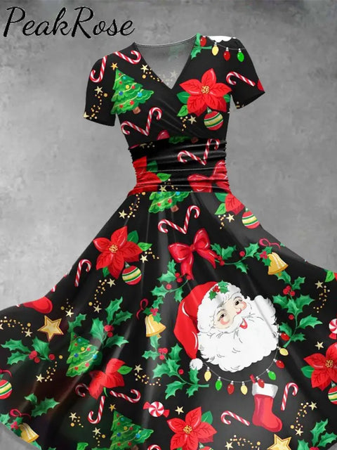 Women’s Christmas Santa Print Casual Dress Christmas