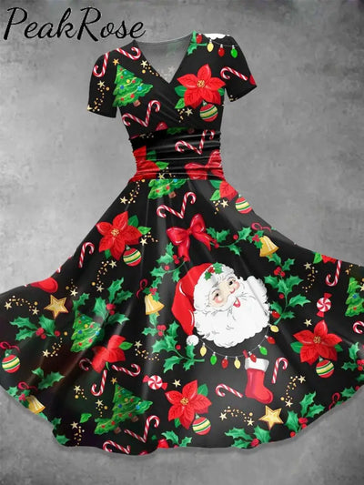 Women’s Christmas Santa Print Casual Dress Multicolor / S Christmas