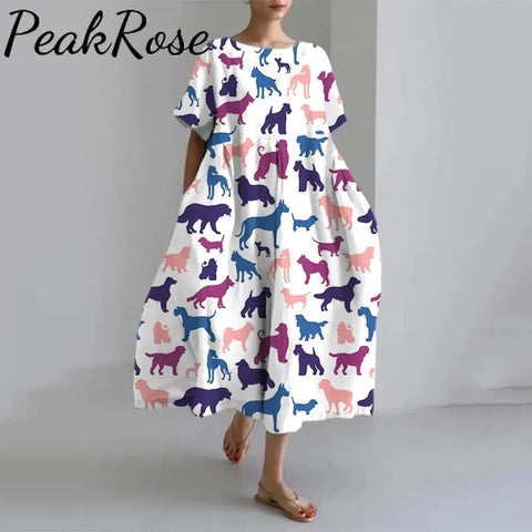 Women‘s Color Block Dog Print Midi Dress White / S Hot Sell