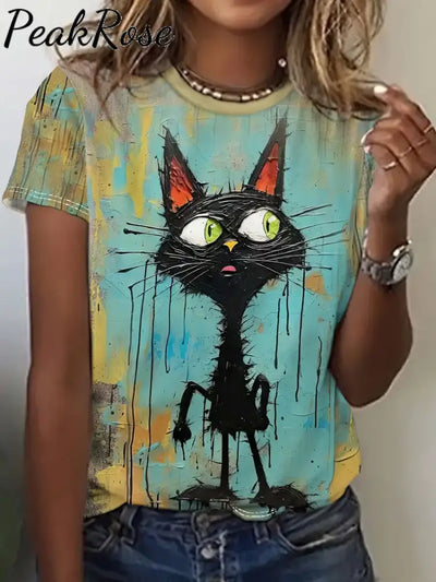 Women’s Creative Oil Painting Cat T-Shirt As Pic / S Hot Sell