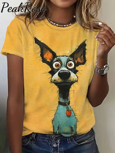 Women’s Creative Oil Painting Dog Yellow T-Shirt As Pic / S Hot Sell