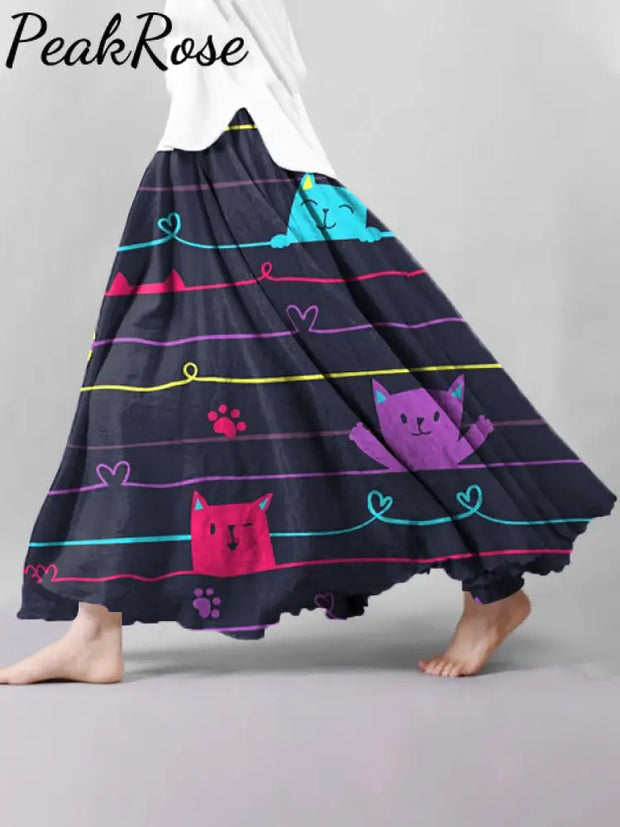 Women’s Cute Cat Print Skirt As Picture / S