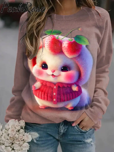 Women’s Cute Plush Animal Art Illustration Printed Casual Crew Neck Sweatshirt As Picture / S