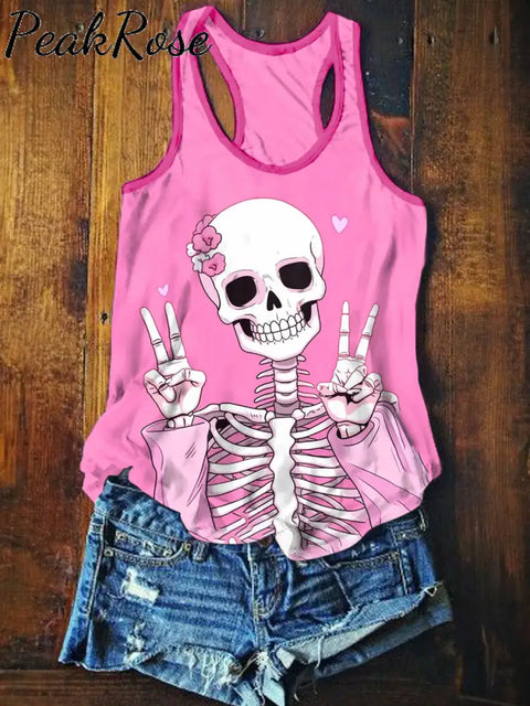 Women’s Cute Skull Art Illustration Printed Casual Cotton Tank Top As Picture / S