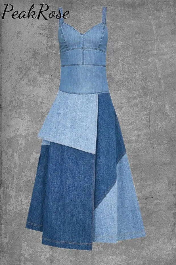 Women’s Denim Color Block Patchwork Dress