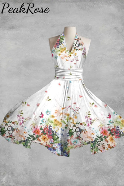 Women’s Elegant Floral Print Sleeveless Dress