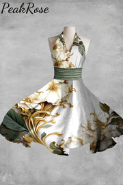 Women’s Elegant Floral Print Sleeveless Dress