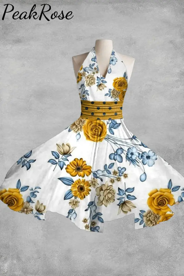 Women’s Elegant Floral Print Sleeveless Dress