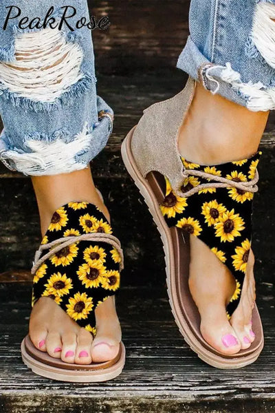 Women’s Fashion Sunflower Zipper Flat Sandals / 5(37)