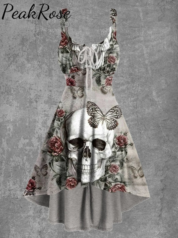 Women’s Floral Skull Print Sexy Suspender Mini Dress