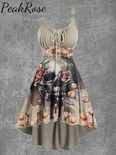 Women’s Floral Skull Print Sexy Suspender Mini Dress