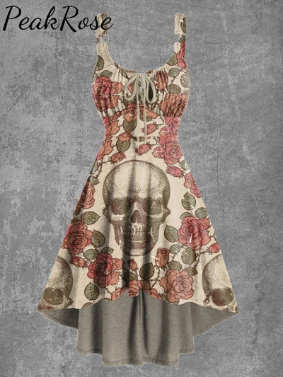 Women’s Floral Skull Print Sexy Suspender Mini Dress