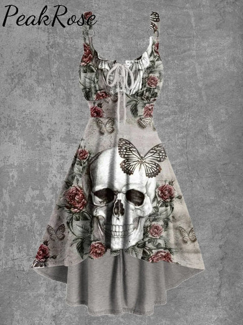 Women’s Floral Skull Print Sexy Suspender Mini Dress As Picture / S