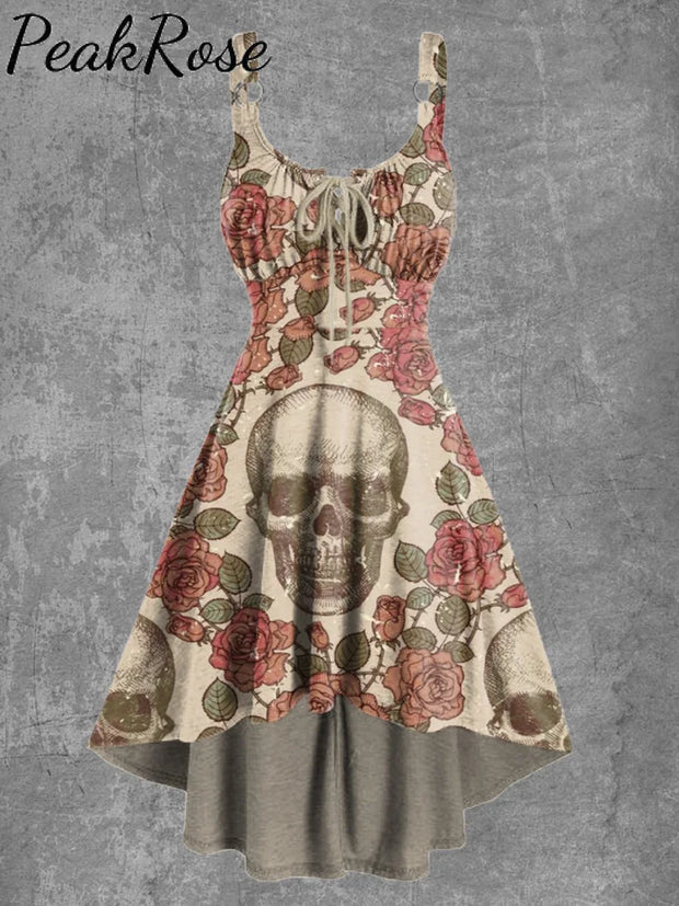 Women’s Floral Skull Print Sexy Suspender Mini Dress As Picture / S