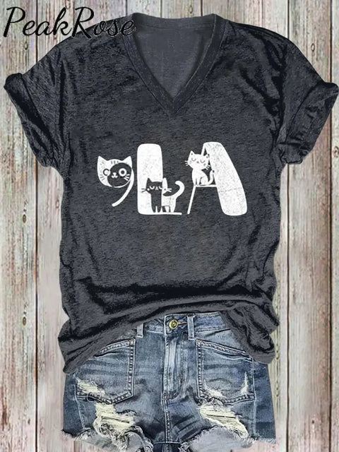 Women’s Funny Cat Comma Camara Printed Cotton T-Shirt