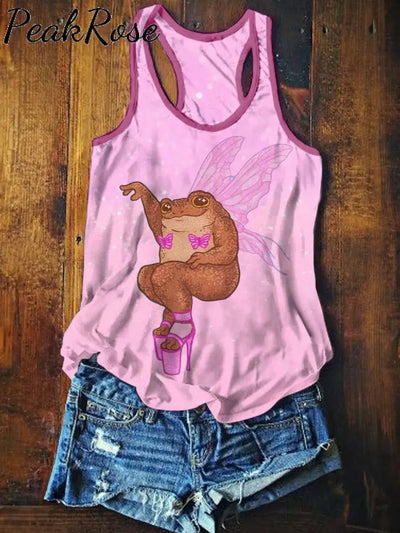 Womens Funny Frog Art Illustration Printed Casual Cotton Tank Top As Picture / S