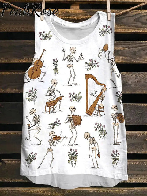 Women’s Funny Skull Art Illustration Printed Casual Tank Top