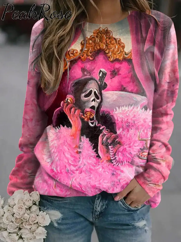 Women’s Funny Skull Halloween Art Illustration Printed Casual Sweatshirt