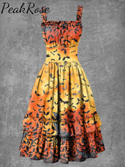 Women’s Gothic Bat Halloween Art Illustration Print Suspender Dress