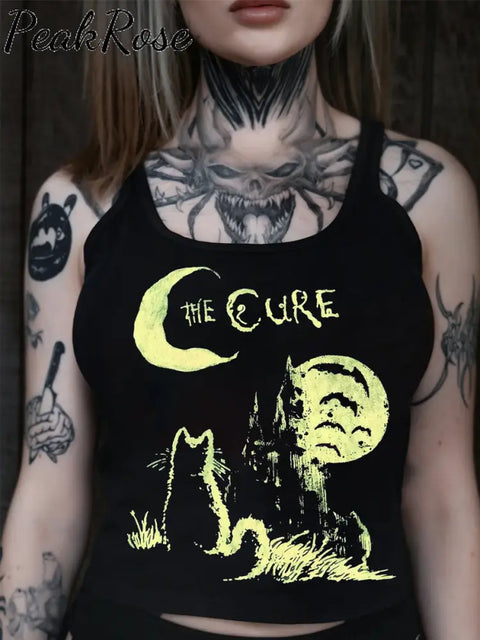 Women’s Gothic Cat Art Illustration Printed Slim Fit Vest