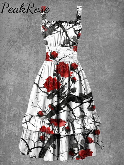 Women’s Gothic Floral Print Suspender Dress