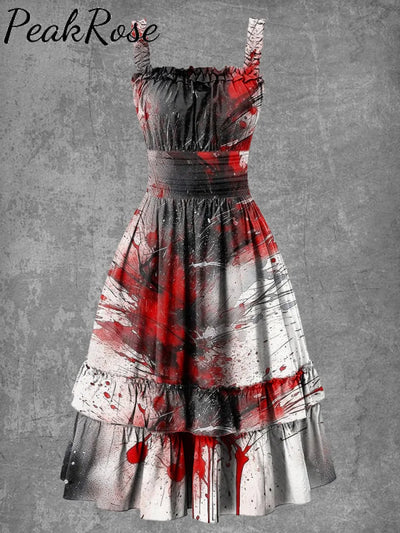 Women’s Gothic Halloween Bloody Pattern Printed Suspender Dress