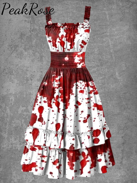 Women’s Gothic Halloween Bloody Print Suspender Dress