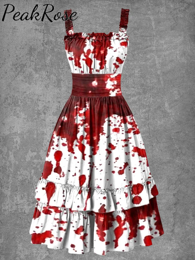 Women’s Gothic Halloween Bloody Print Suspender Dress