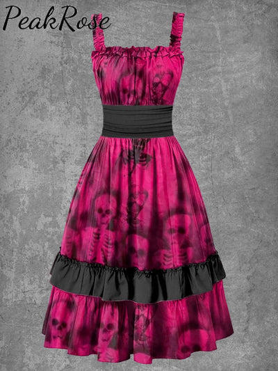 Women’s Gothic Halloween Skull Suspender Dress