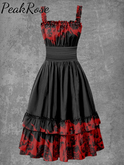 Women’s Gothic Halloween Skull Suspender Dress