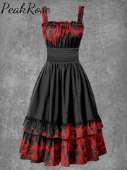 Women’s Gothic Halloween Skull Suspender Dress As Picture / S