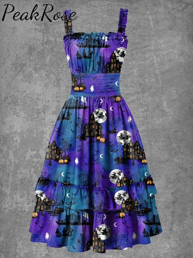 Women’s Gothic Halloween Witch Print Suspender Dress